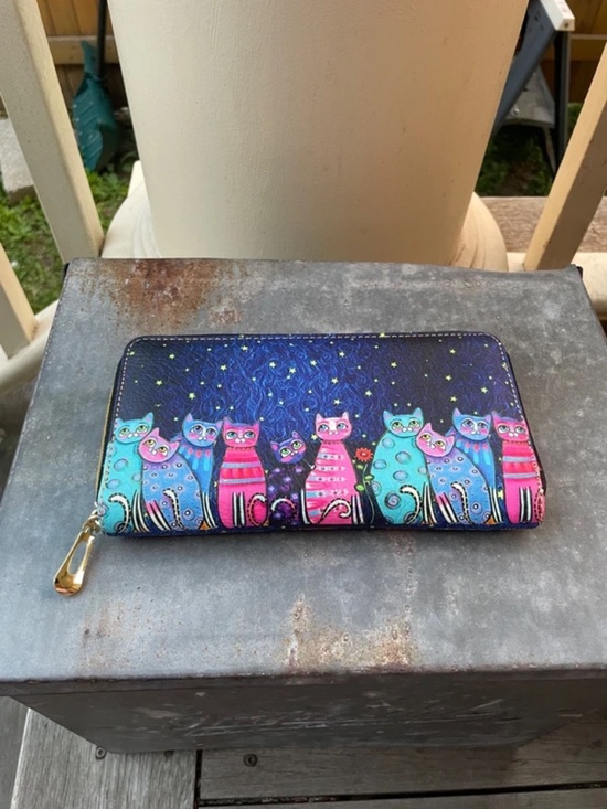 Handbags - Blue, Pink Multicolor Cats Long Wallet